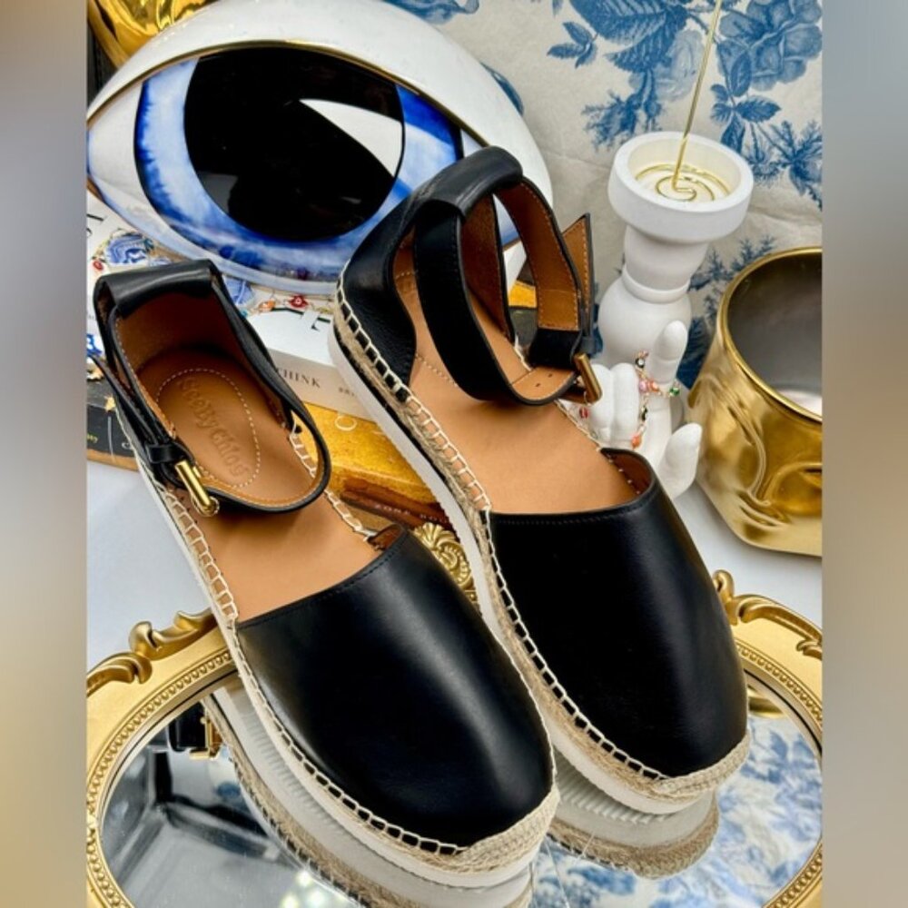 🆕 SEE BY CHLOE 🧿 NWOB Glyn Black Leather Espadrille Sandals - EU 37 - Picture 15 of 16